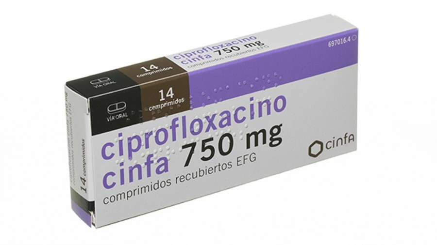 CIPROFLOXACINO CINFA 750 MG COMPRIMIDOS RECUBIERTOS EFG , 14 comprimidos fotografía del envase.