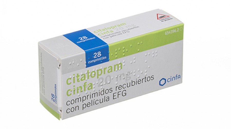 CITALOPRAM CINFA  20 mg COMPRIMIDOS RECUBIERTOS CON PELÍCULA EFG , 28 comprimidos fotografía del envase.