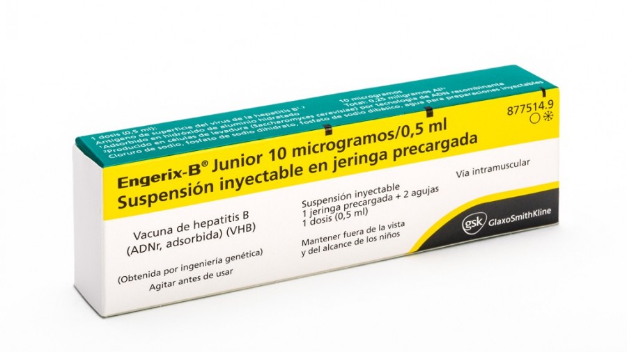 ENGERIX- B JUNIOR 10 microgramos/0,5 ml, SUSPENSIÓN INYECTABLE EN JERINGA PRECARGADA , 1 jeringa precargada de 0,5 ml fotografía del envase.