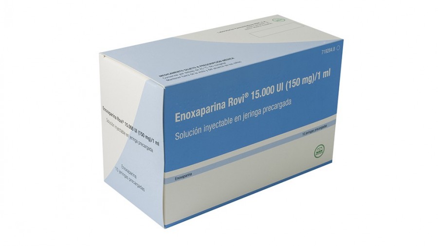 ENOXAPARINA ROVI 15.000 UI (150 MG)/1 ML SOLUCION INYECTABLE EN JERINGA PRECARGADA, 10 jeringas precargadas de 1 ml fotografía del envase.
