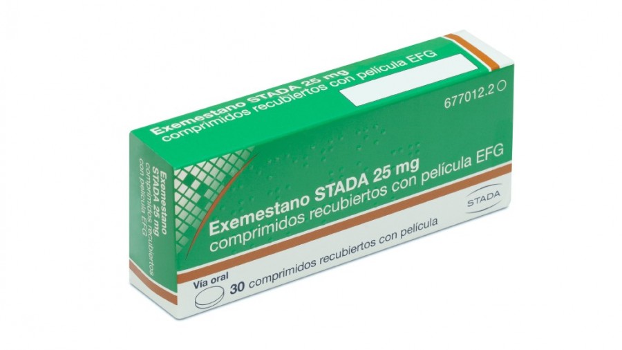 EXEMESTANO STADA 25 mg COMPRIMIDOS RECUBIERTOS CON PELICULA EFG , 30 comprimidos fotografía del envase.
