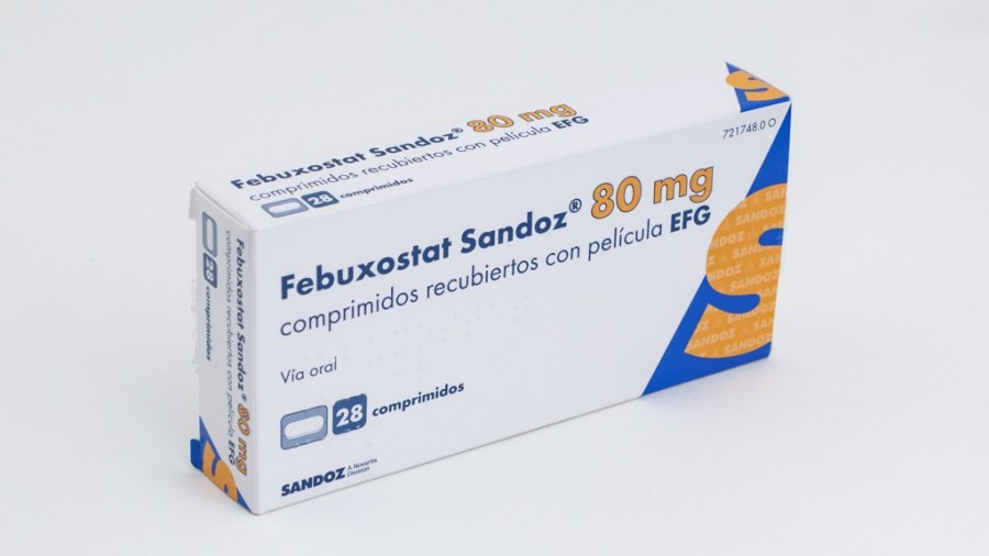 FEBUXOSTAT SANDOZ 80 MG COMPRIMIDOS RECUBIERTOS CON PELICULA EFG, 28 comprimidos (Blister Al-PVC/PE/PVDC) fotografía del envase.