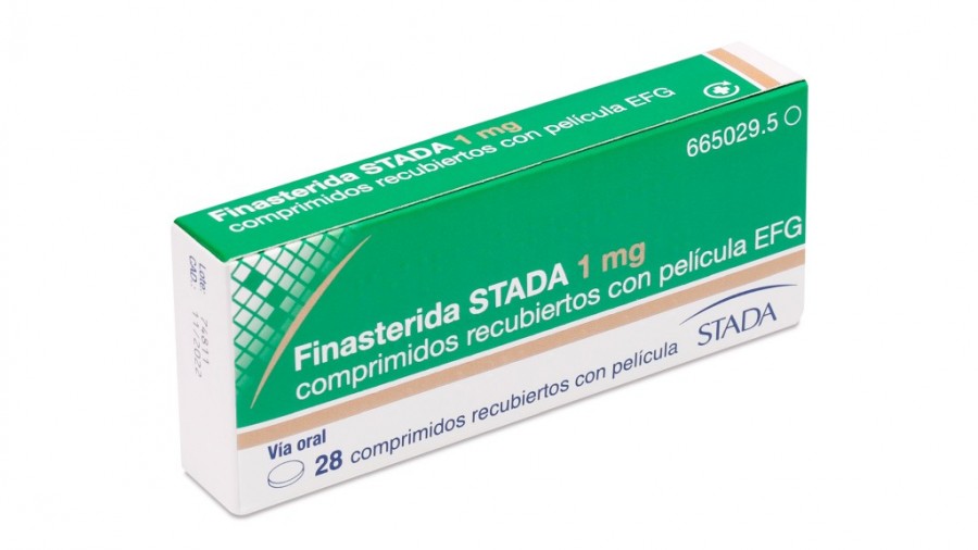 FINASTERIDA STADA 1 mg COMPRIMIDOS RECUBIERTOS CON PELICULA EFG, 28 comprimidos fotografía del envase.