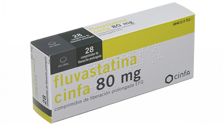 FLUVASTATINA CINFA 80 mg COMPRIMIDOS DE LIBERACION PROLONGADA EFG , 28 comprimidos fotografía del envase.