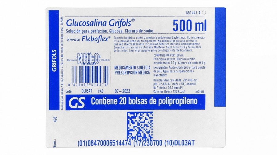 GLUCOSALINA GRIFOLS SOLUCION PARA PERFUSION ,  1 frasco de 500 ml fotografía del envase.