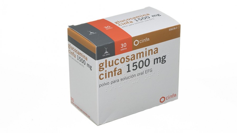 GLUCOSAMINA CINFA 1500 mg POLVO PARA SOLUCION ORAL EFG, 30 sobres fotografía del envase.