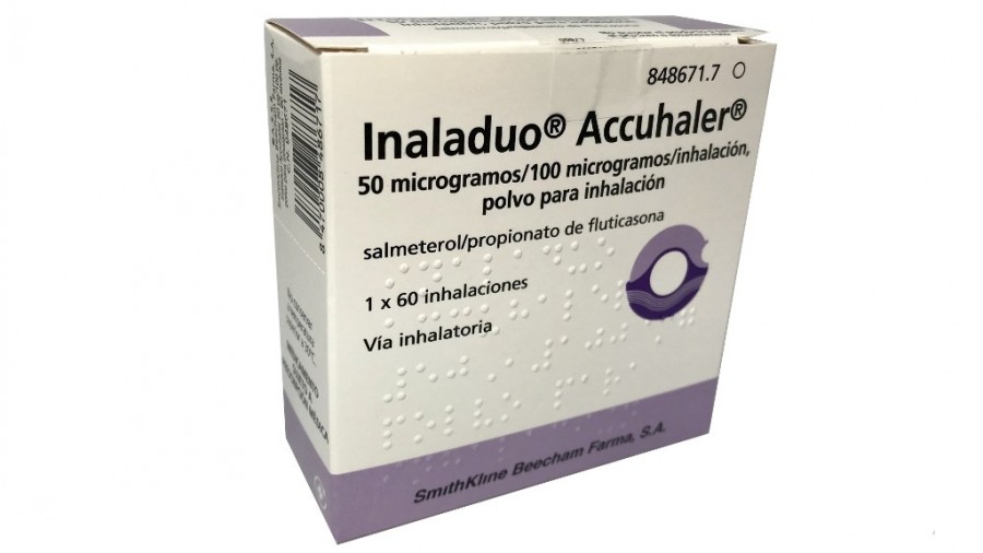 INALADUO ACCUHALER 50 microgramos/100 microgramos/INHALACIÓN, POLVO PARA INHALACIÓN, 1 inhalador de 60 dosis fotografía del envase.