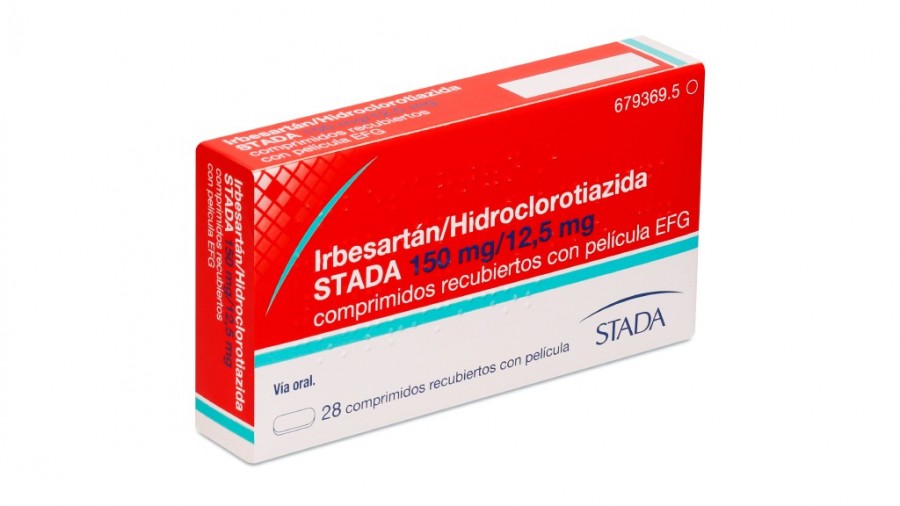 IRBESARTAN/HIDROCLOROTIAZIDA STADA 150 mg/12,5 mg COMPRIMIDOS RECUBIERTOS CON PELICULA EFG, 28 comprimidos fotografía del envase.