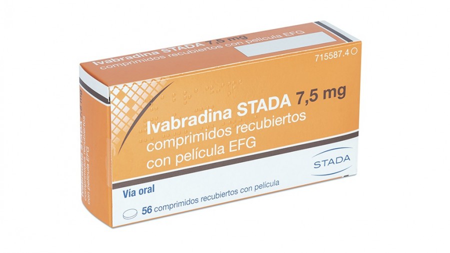 IVABRADINA STADA 7,5 MG COMPRIMIDOS RECUBIERTOS CON PELICULA EFG, 56 comprimidos (Blister PVC/PE/PVDC/Al) fotografía del envase.