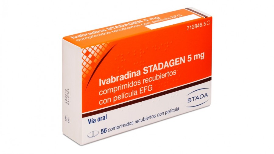 Ivabradina STADAGEN 5 mg comprimidos recubiertos con pelicula EFG, 56 comprimidos fotografía del envase.