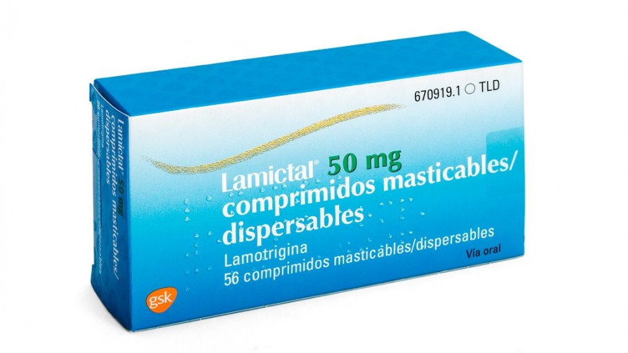LAMICTAL 50 mg COMPRIMIDOS MASTICABLES/DISPERSABLES, 56 comprimidos fotografía del envase.