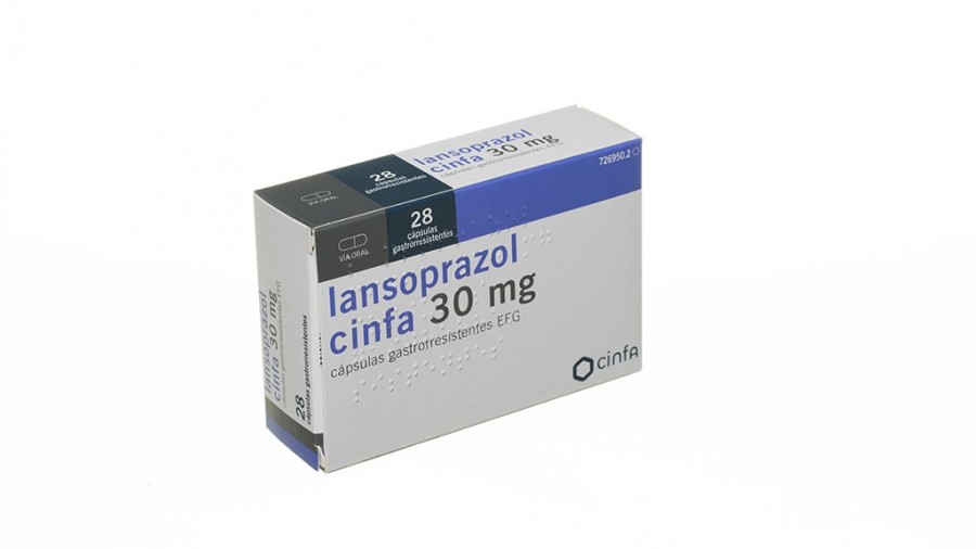 LANSOPRAZOL CINFA 30 mg CAPSULAS  GASTRORRESISTENTES EFG, 28 cápsulas fotografía del envase.