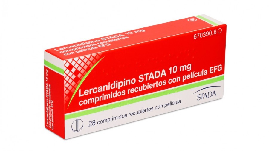 LERCANIDIPINO STADA 10 mg COMPRIMIDOS RECUBIERTOS CON PELICULA EFG, 28 comprimidos fotografía del envase.