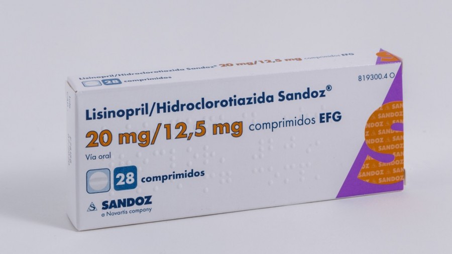 LISINOPRIL/ HIDROCLOROTIAZIDA SANDOZ 20/12,5 mg COMPRIMIDOS EFG , 28 comprimidos fotografía del envase.