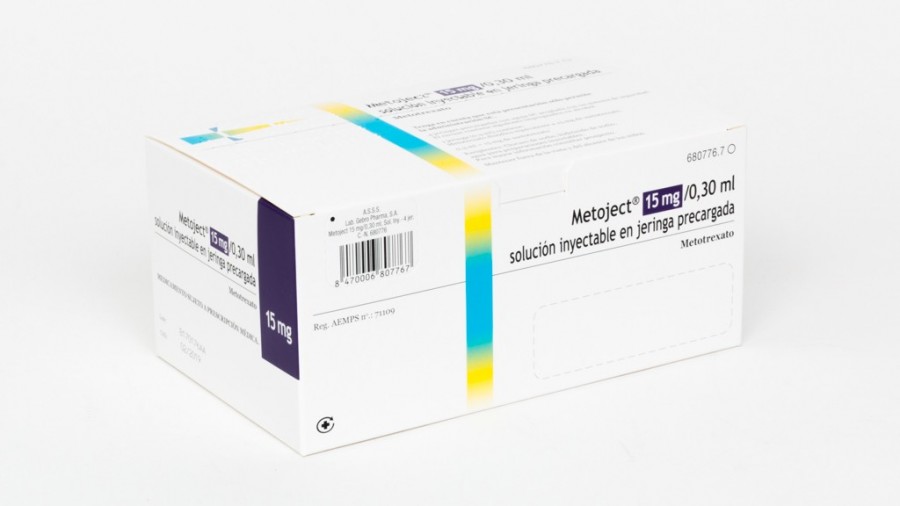 METOJECT 15 mg/ 0,30 ml SOLUCION INYECTABLE EN JERINGA PRECARGADA , 4 jeringas precargadas de 0,3 ml fotografía del envase.