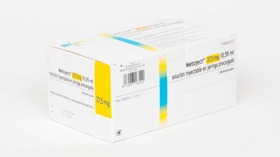 METOJECT 27,5 mg / 0,55 ml SOLUCION INYECTABLE EN JERINGA PRECARGADA, 4 jeringas precargadas de 0,55 ml fotografía del envase.