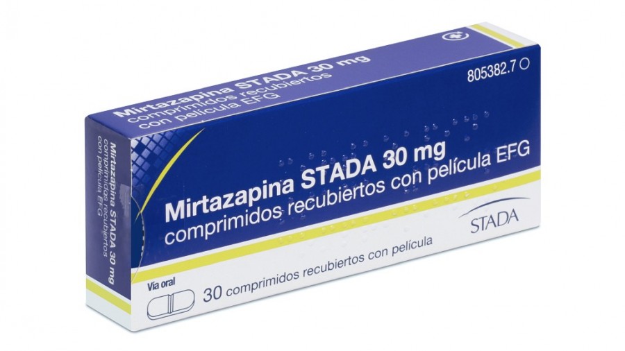MIRTAZAPINA STADA 30 mg COMPRIMIDOS RECUBIERTOS CON PELICULA EFG, 30 comprimidos fotografía del envase.