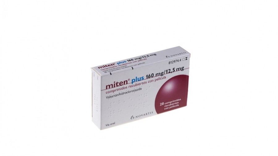 MITEN PLUS 160 mg/12,5 mg COMPRIMIDOS RECUBIERTOS CON PELICULA, 28 comprimidos (Al/PVC/PVdC) fotografía del envase.