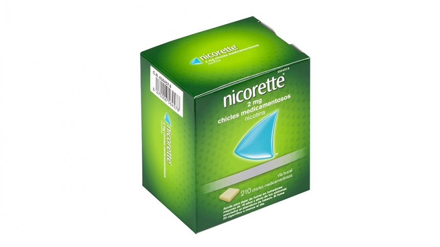 NICORETTE 2 mg CHICLES MEDICAMENTOSOS, 105 chicles fotografía del envase.
