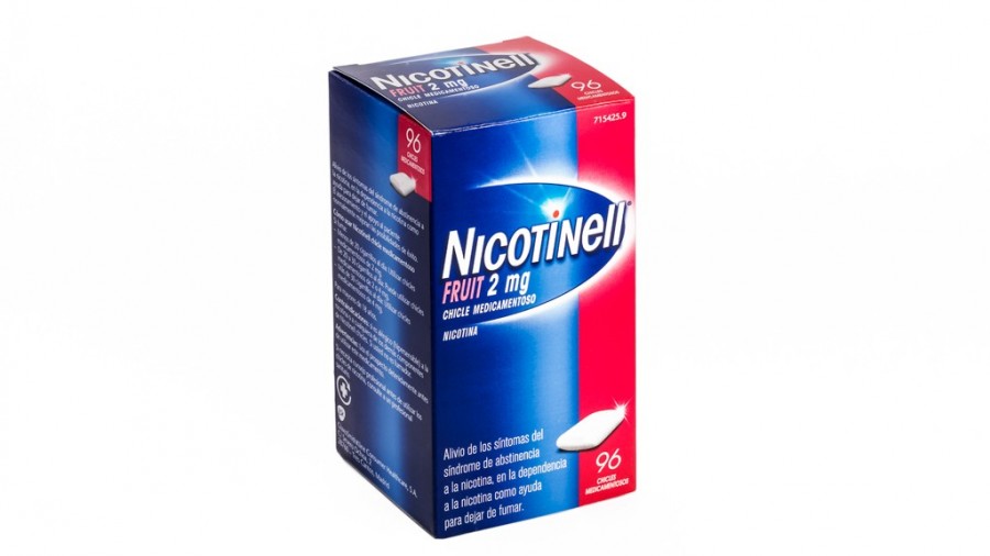NICOTINELL FRUIT 2 mg CHICLE MEDICAMENTOSO, 204 chicles fotografía del envase.