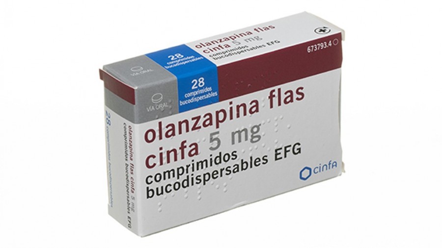 OLANZAPINA FLAS CINFA 5 mg COMPRIMIDOS BUCODISPERSABLES EFG, 28 comprimidos fotografía del envase.