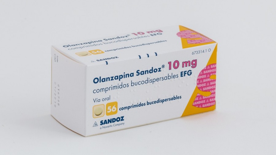 OLANZAPINA SANDOZ  10 mg COMPRIMIDOS BUCODISPERSABLES EFG , 56 comprimidos fotografía del envase.