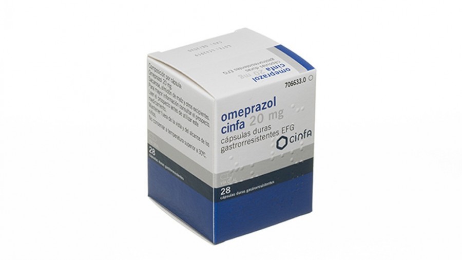 OMEPRAZOL CINFA 20 mg CAPSULAS DURAS GASTRORRESISTENTES EFG , 56 cápsulas (frasco) fotografía del envase.