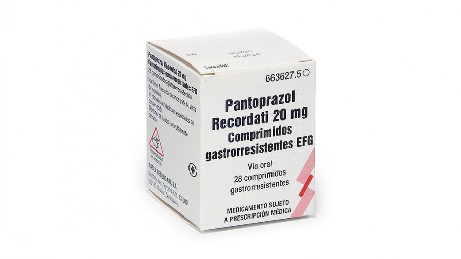 PANTOPRAZOL RECORDATI 20 mg COMPRIMIDOS GASTRORRESISTENTES EFG, 28 comprimidos (FRASCO) fotografía del envase.