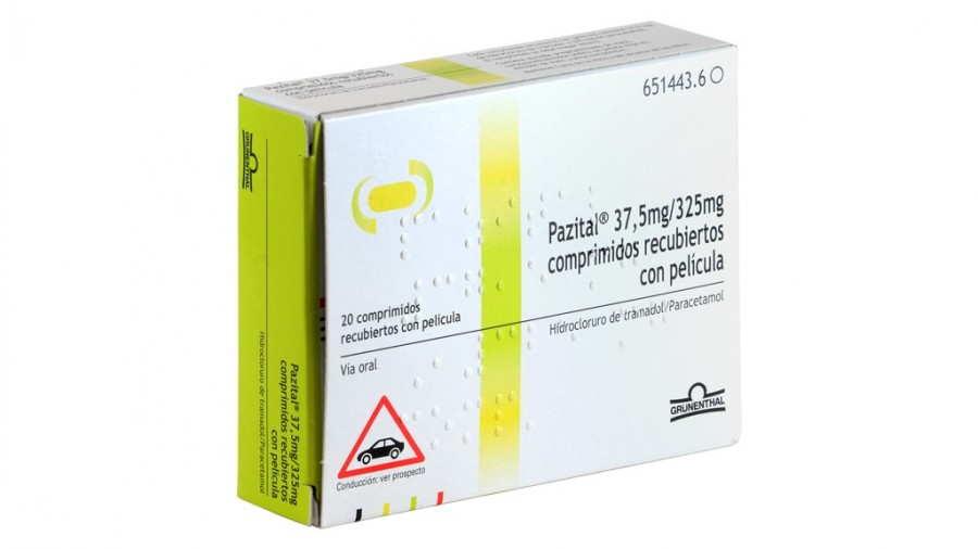 PAZITAL 37,5 mg/325 mg COMPRIMIDOS RECUBIERTOS CON PELICULA , 60 comprimidos fotografía del envase.