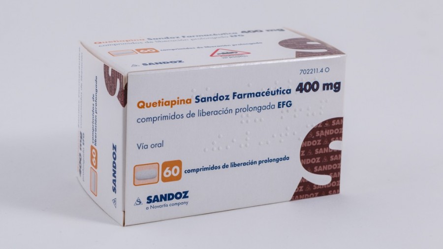 QUETIAPINA SANDOZ FARMACEUTICA 400 MG COMPRIMIDOS DE LIBERACION PROLONGADA EFG , 60 comprimidos fotografía del envase.