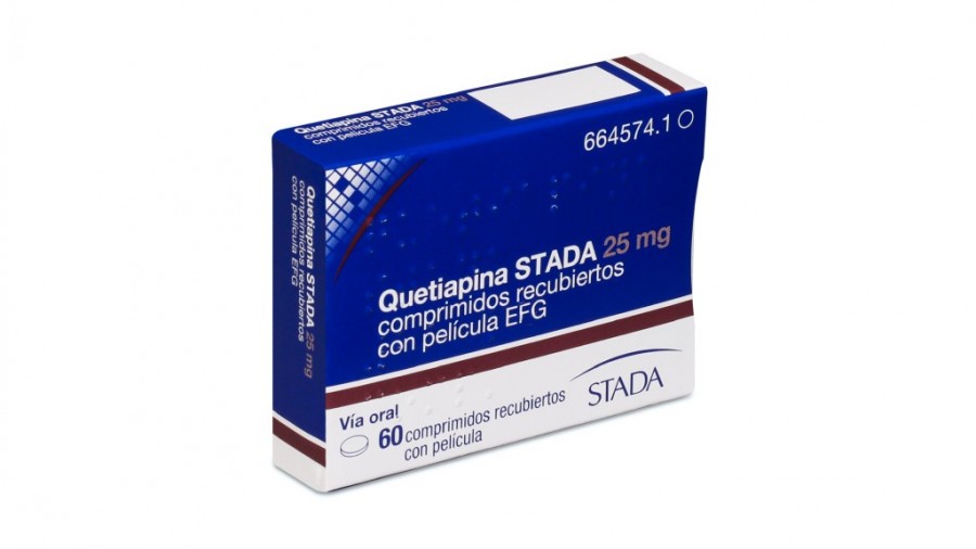 QUETIAPINA STADA 25 mg COMPRIMIDOS RECUBIERTOS CON PELICULA EFG, 6 comprimidos fotografía del envase.