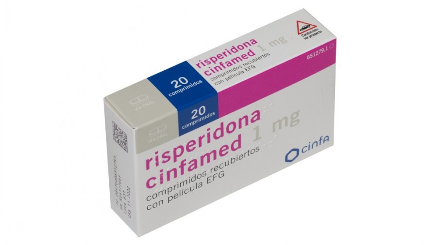 RISPERIDONA CINFAMED 1 mg COMPRIMIDOS RECUBIERTOS CON PELICULA EFG , 20 comprimidos fotografía del envase.