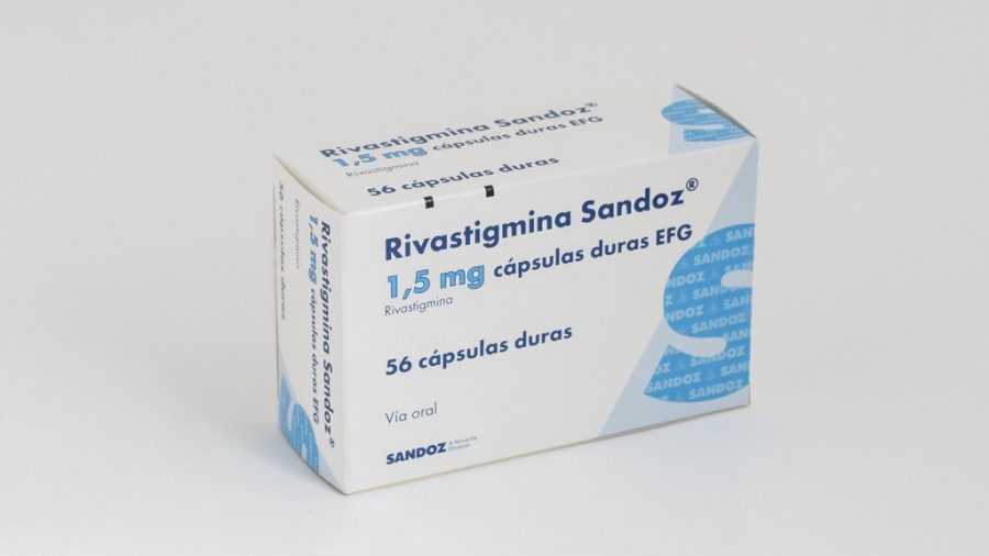 RIVASTIGMINA SANDOZ 1,5 mg CAPSULAS DURAS EFG, 56 cápsulas fotografía del envase.