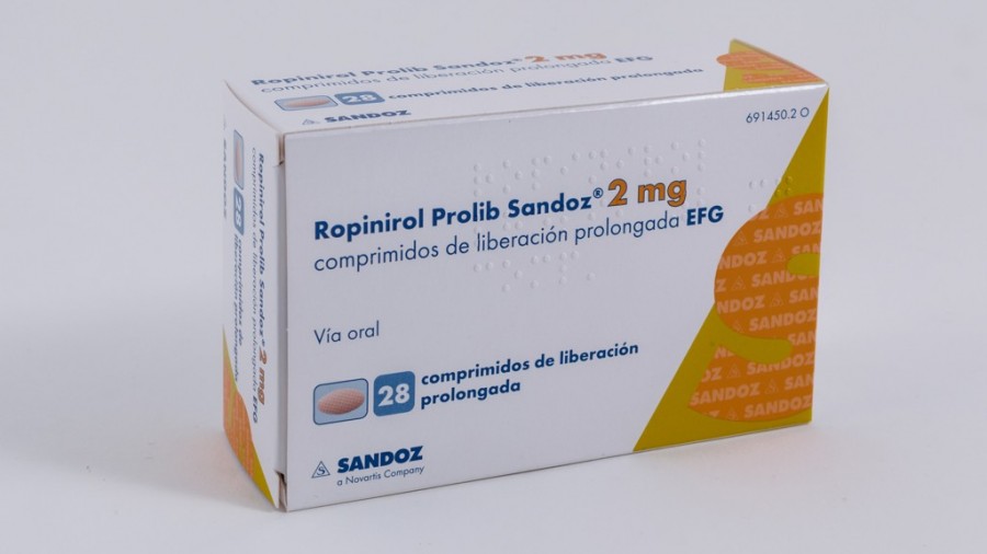 ROPINIROL PROLIB SANDOZ 2 mg COMPRIMIDOS DE LIBERACION PROLONGADA EFG, 28 comprimidos fotografía del envase.