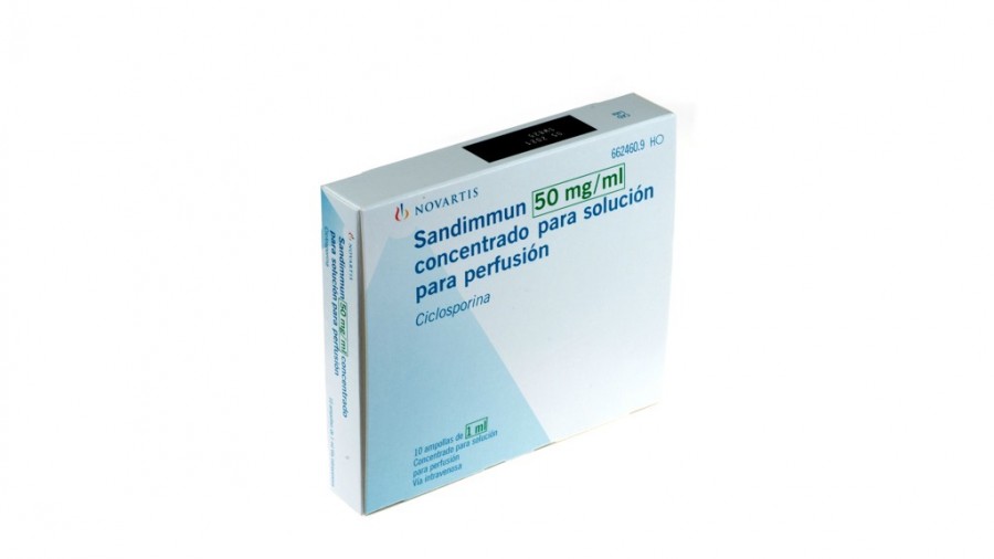 SANDIMMUN 50 mg/ml CONCENTRADO PARA SOLUCION PARA PERFUSION , 10 ampollas de 1 ml fotografía del envase.