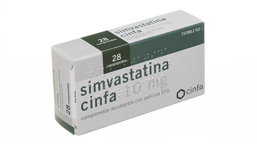SIMVASTATINA CINFA 10 mg COMPRIMIDOS RECUBIERTOS CON PELICULA EFG , 28 comprimidos fotografía del envase.