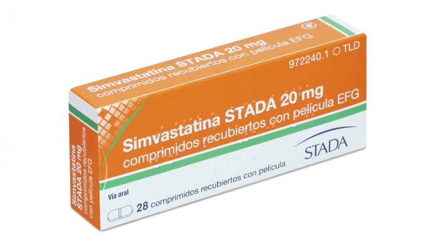 SIMVASTATINA STADA 20 mg COMPRIMIDOS RECUBIERTOS CON PELICULA EFG, 28 comprimidos fotografía del envase.