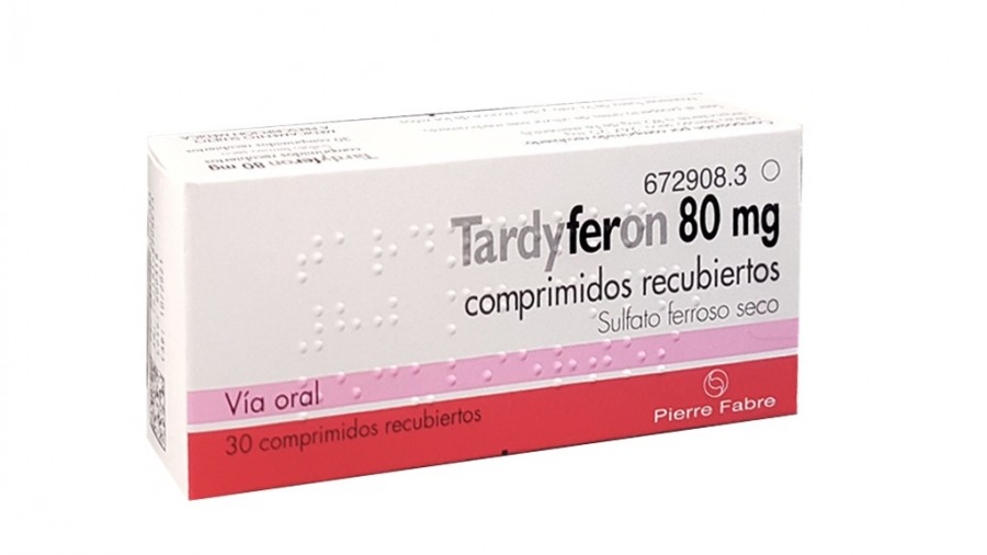 TARDYFERON 80 mg COMPRIMIDOS RECUBIERTOS, 30 comprimidos fotografía del envase.