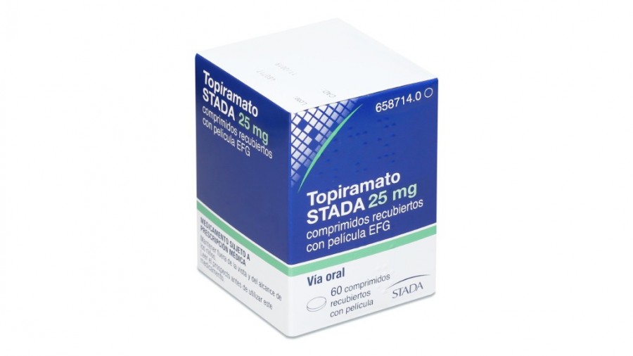 TOPIRAMATO STADA 25 mg COMPRIMIDOS RECUBIERTOS CON PELICULA EFG, 60 comprimidos fotografía del envase.