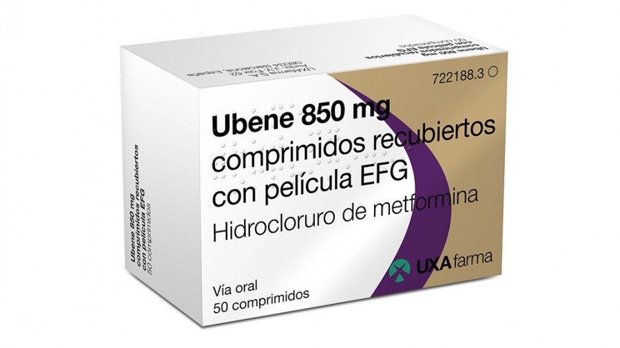 METFORMINA UXA 850 MG COMPRIMIDOS RECUBIERTOS CON PELICULA EFG, 50 comprimidos fotografía del envase.