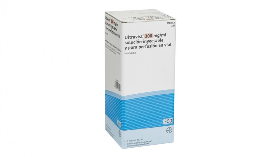 ULTRAVIST 300 mg/ml SOLUCION INYECTABLE Y PARA PERFUSION EN VIAL, 1 frasco de 50 ml fotografía del envase.