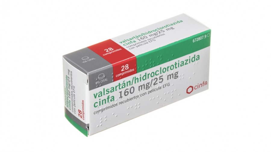 VALSARTAN/HIDROCLOROTIAZIDA CINFA 160 mg/25 mg COMPRIMIDOS RECUBIERTOS CON PELICULA EFG, 28 comprimidos fotografía del envase.