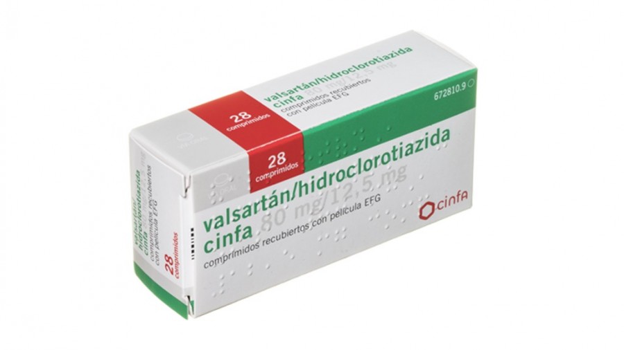 VALSARTAN/HIDROCLOROTIAZIDA CINFA 80 mg/12,5 mg COMPRIMIDOS RECUBIERTOS CON PELICULA EFG, 28 comprimidos fotografía del envase.