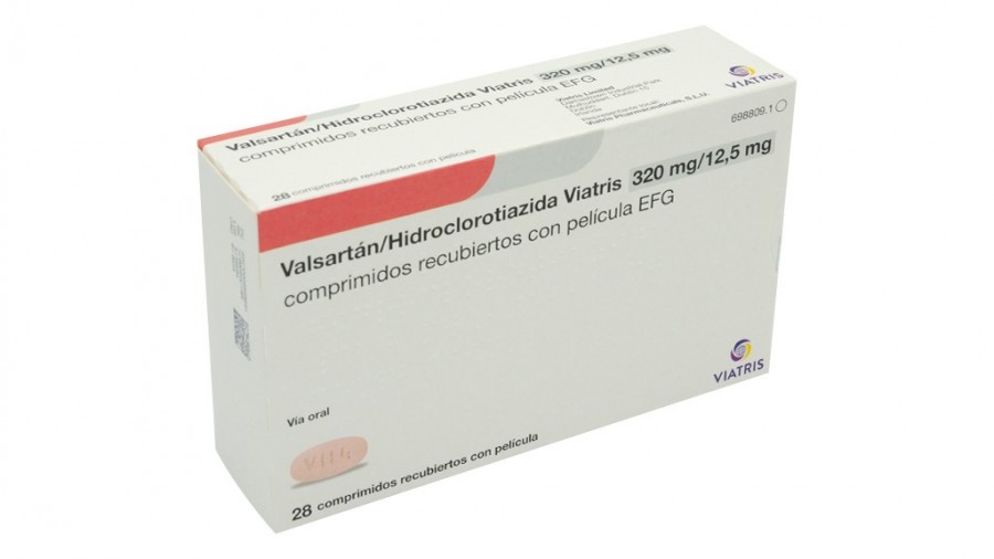 VALSARTAN/HIDROCLOROTIAZIDA VIATRIS 320/12,5 MG COMPRIMIDOS RECUBIERTOS CON PELICULA EFG, 28 comprimidos fotografía del envase.