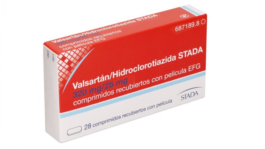 VALSARTAN/HIDROCLOROTIAZIDA STADA 320 mg/25 mg COMPRIMIDOS RECUBIERTOS CON PELICULA EFG , 28 comprimidos fotografía del envase.