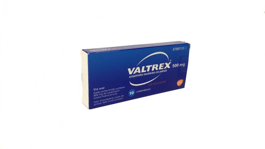VALTREX 500 mg COMPRIMIDOS RECUBIERTOS CON PELICULA , 42 comprimidos fotografía del envase.