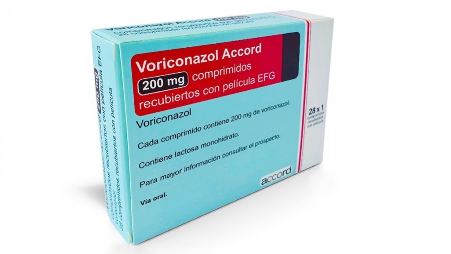 Voriconazol Accord 200 mg comprimidos recubiertos con pelicula EFG, 28 comrpimidos fotografía del envase.