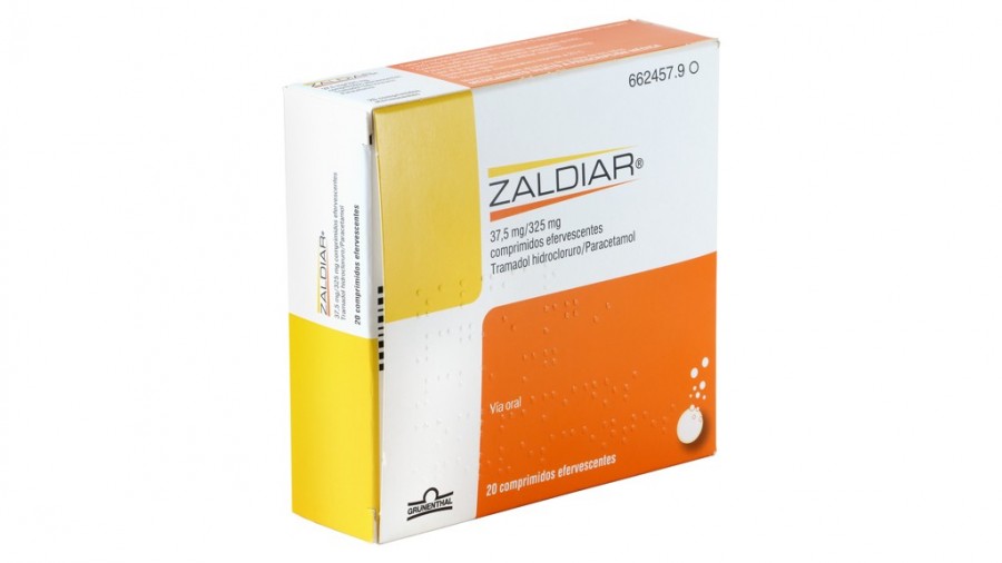 ZALDIAR 37,5 mg/325 mg COMPRIMIDOS EFERVESCENTES , 20 comprimidos fotografía del envase.
