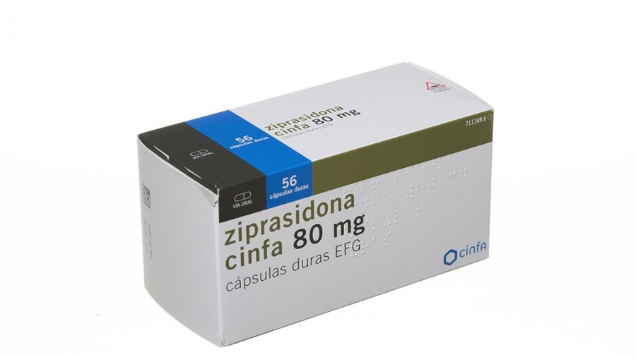 Ziprasidona cinfa 80 mg capsulas duras EFG, 56 cápsulas fotografía del envase.