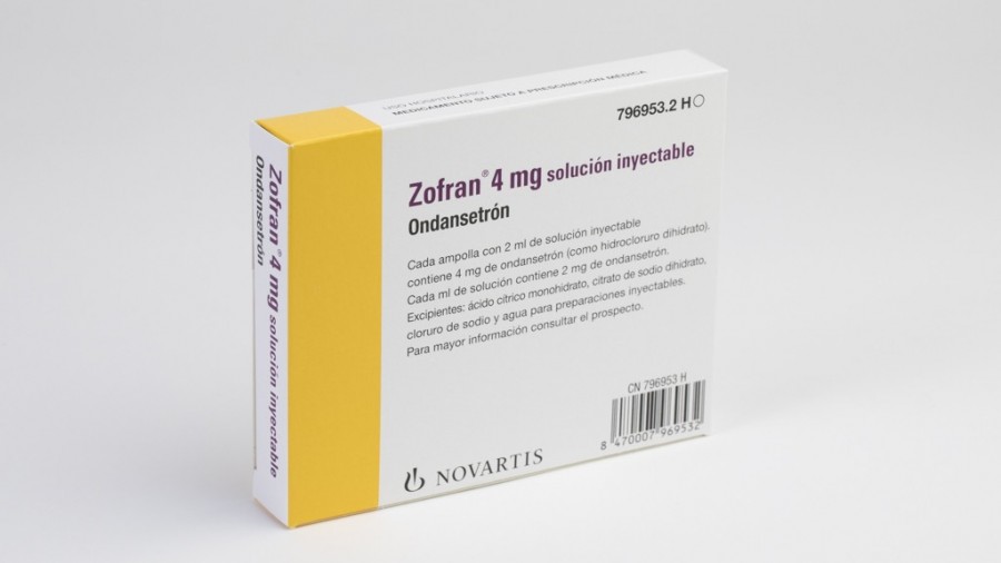 ZOFRAN 4 mg SOLUCION INYECTABLE , 5 ampollas de 2 ml fotografía del envase.